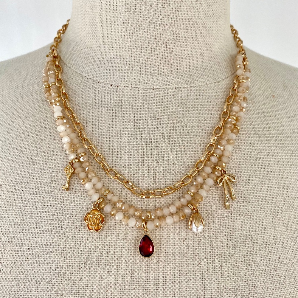 Francesca’s Gold Ellen Layered Charm Necklace NWT